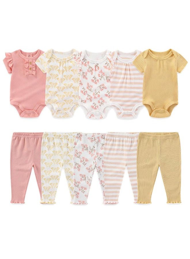 Kiddiezoom Newborn Baby Layette Set 10-Piece with Bodysuits and Pants Set for Unisex Baby Gift Sets, Pink, 0-3 Months - Image 1