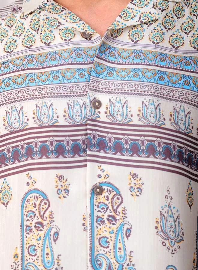 The Indian Garage Co Men Relaxed Fit Indie Printed Half Sleeves Cuban Collar Resort Wear Shirt