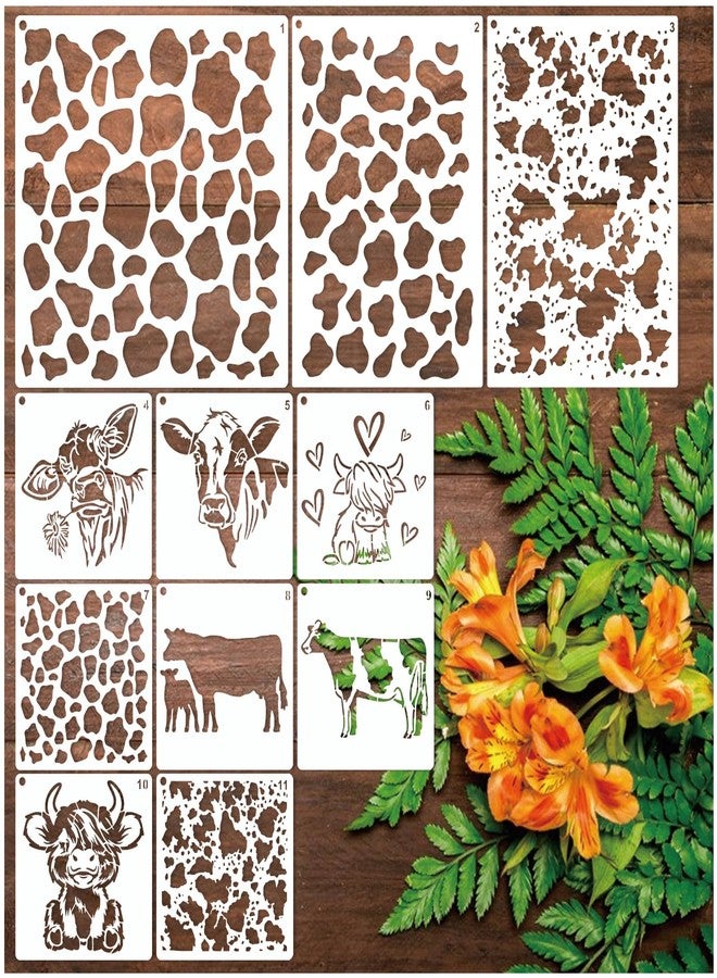 yhslmh Leopard Print Cow Stencils - Reusable Animal Print Stencils for Painting, Wood Burning, DIY Art Craft on Fabric, Canvas, Furniture (11 Pieces) - Image 1