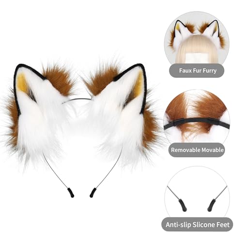 HAOAN Handmade Faux Fur Fox Wolf Ears Headband Halloween Christmas Cosplay Party Costume Accessories - Image 4