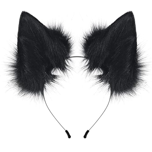 HAOAN Handmade Faux Fur Fox Wolf Ears Headband Halloween Christmas Cosplay Party Costume Accessories - Image 1
