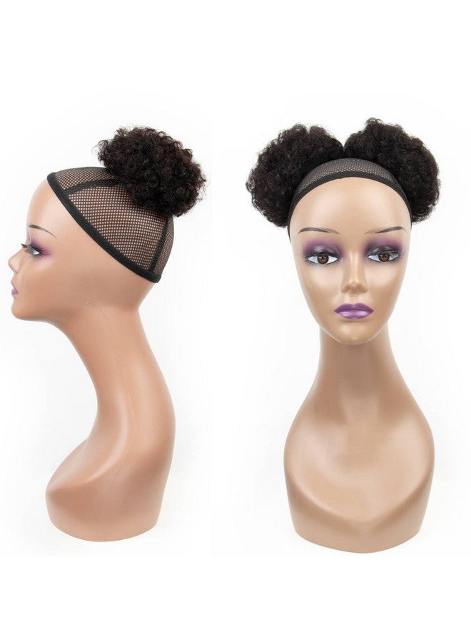 FEIPRO 4 Inch Afro Puff Drawstring Ponytail Human Hair Buns 1Pc For Girls Kids Children Babies Black Women Small Size Natural Black Kinky Curly Hair Updo Donut Chignon - Image 2