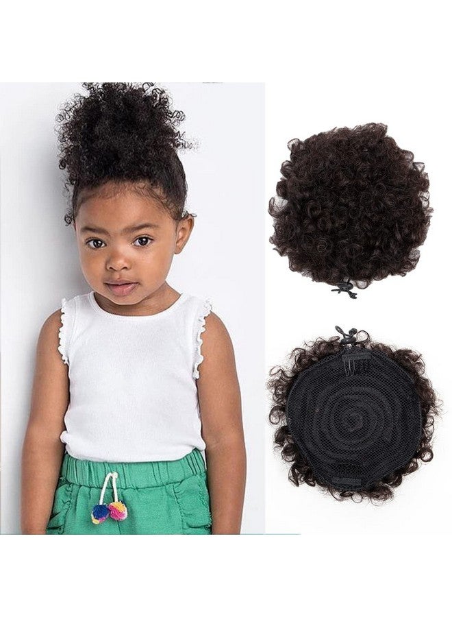 FEIPRO 4 Inch Afro Puff Drawstring Ponytail Human Hair Buns 1Pc For Girls Kids Children Babies Black Women Small Size Natural Black Kinky Curly Hair Updo Donut Chignon - Image 1