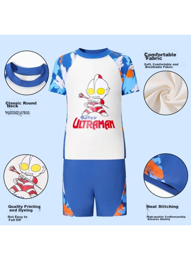 F.dyraa Classic Ultraman Children's Swimwear, Two-piece Set For Small To Large Kids, Boys' Swimsuit, Five-piece Set, 34039 Blue And White, 3XL - Image 4