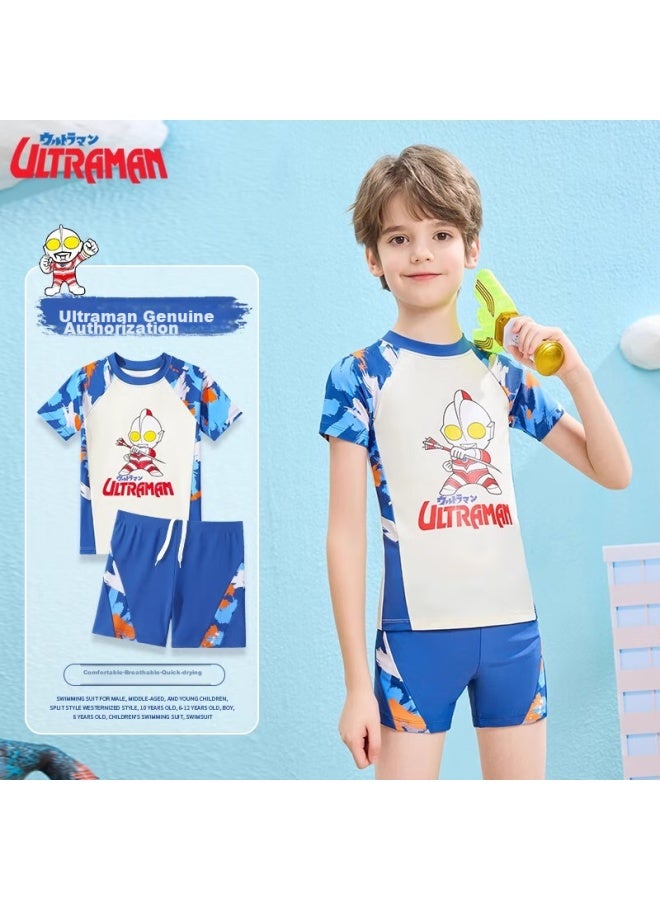 F.dyraa Classic Ultraman Children's Swimwear, Two-piece Set For Small To Large Kids, Boys' Swimsuit, Five-piece Set, 34039 Blue And White, 3XL - Image 2
