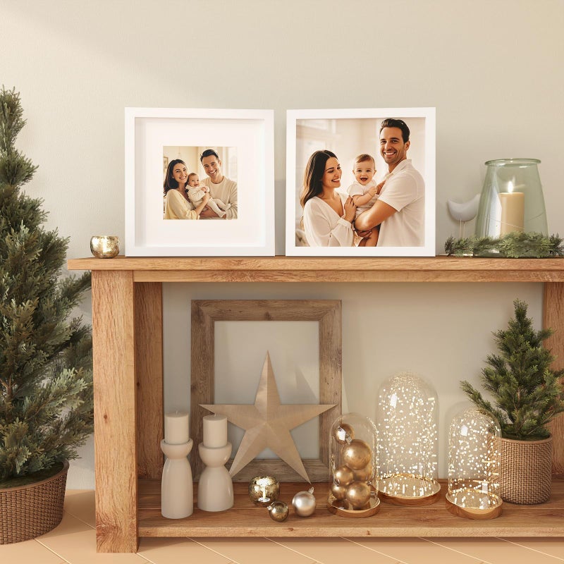 KINLINK 10x10 Picture Frame  White Square Solid Wood Frames for Pictures 6x6 with Mat or 10x10 without Mat  Wall and Tabletop Display Photo Frames White 4 Pack - Image 3