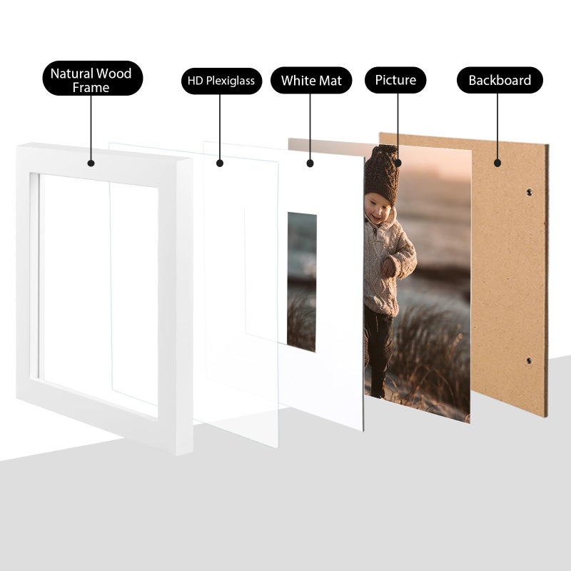 KINLINK 10x10 Picture Frame  White Square Solid Wood Frames for Pictures 6x6 with Mat or 10x10 without Mat  Wall and Tabletop Display Photo Frames White 4 Pack - Image 2