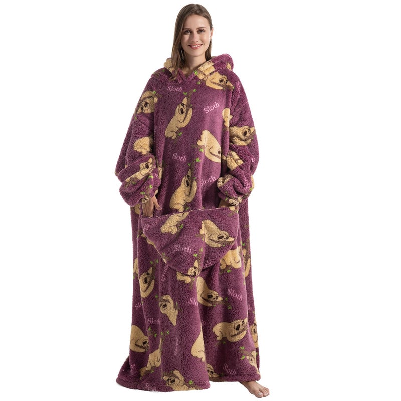Msrlassn Wearable Blanket Hoodie for Adults Oversized Blanket Hoodie Extra Long Womens Blanket Hoodie Sweatshirt Blanket with Pockets as Birthday Gifts for Mom Women Girlfriend Men - Image 1