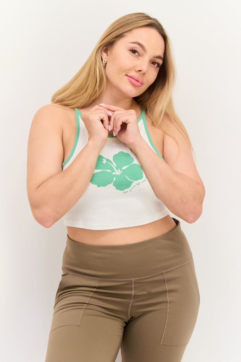 Roxy Women Round Neck Sleeveless Graphic Print Top, White - Image 1