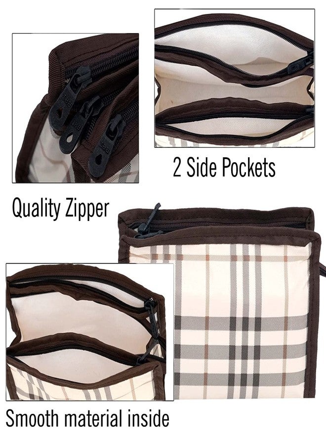 PRISMAXIC Polyester Multipurpose Different Sizes 3 Piece Travel Pouch Toiletry Shaving Cosmetic Makeup Kit Zipper Stationary Case Pen/Pencil/Cosmetics Pouch (Brawn-Checks) - Image 3