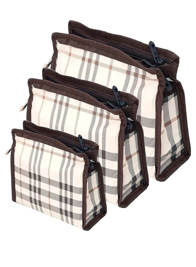 PRISMAXIC Polyester Multipurpose Different Sizes 3 Piece Travel Pouch Toiletry Shaving Cosmetic Makeup Kit Zipper Stationary Case Pen/Pencil/Cosmetics Pouch (Brawn-Checks) - Image 1