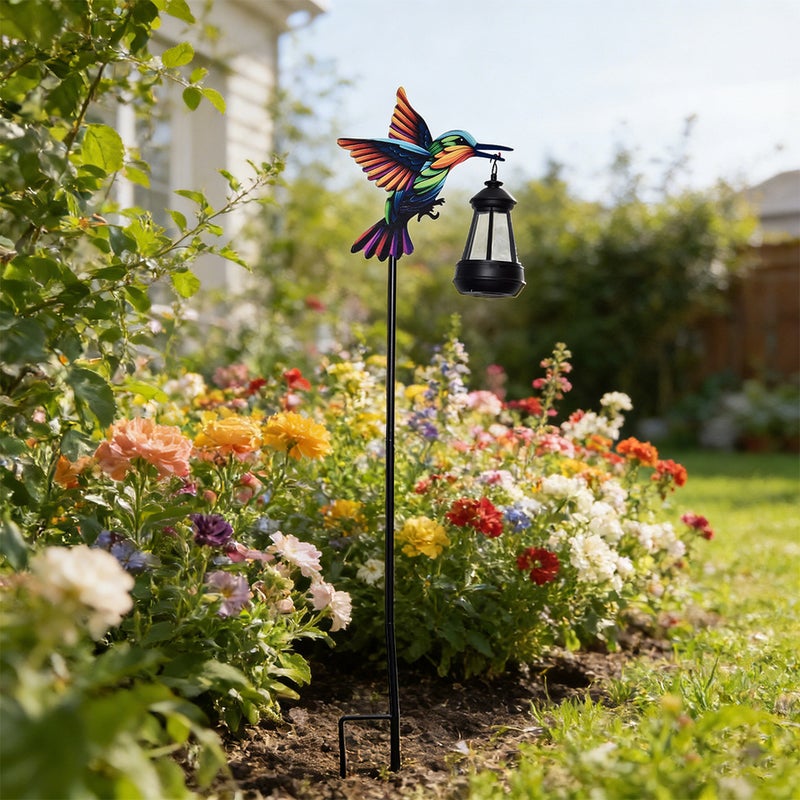 Iron Colorful Hummingbird Lantern Stake Light for Outdoor Solar Villa Garden Lawn Decor - Image 4