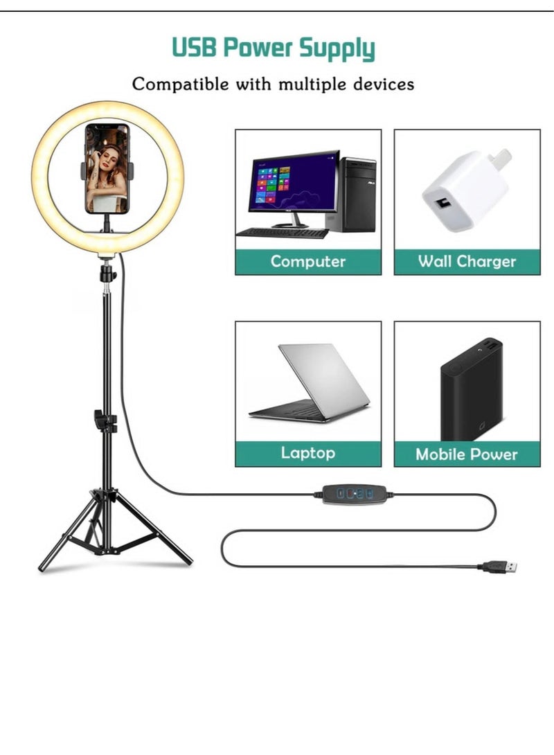 بيوينتي مصباح حلقي LED للتصوير الفوتوغرافي مع مثبت للجوال و حامل ثلاثي القوائم وجهاز اقتران بلوتوث بثلاث انماط للإضائه - Image 2