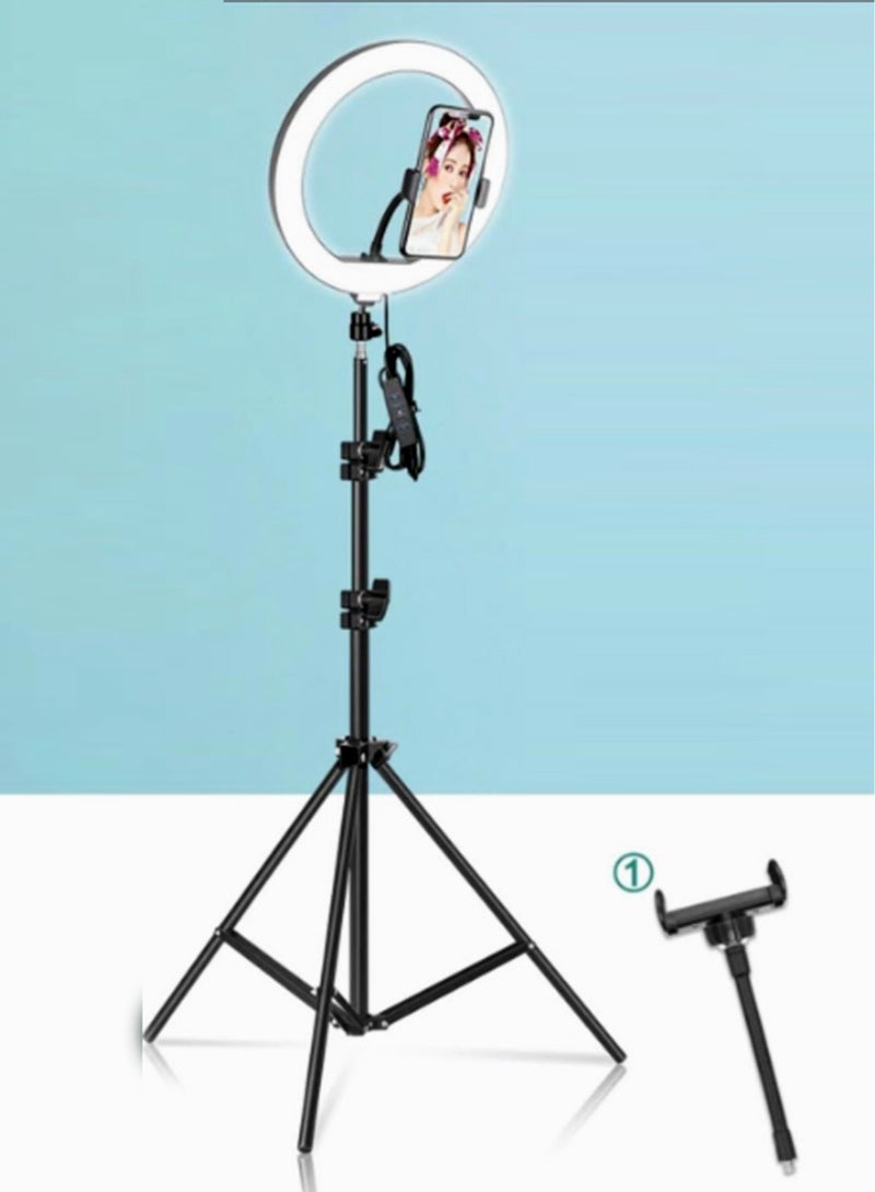 بيوينتي مصباح حلقي LED للتصوير الفوتوغرافي مع مثبت للجوال و حامل ثلاثي القوائم وجهاز اقتران بلوتوث بثلاث انماط للإضائه - Image 1