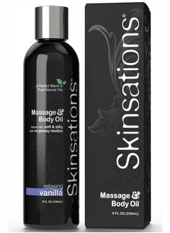 Body Massage Oil - Vanilla 8oz | Edible Blend of Sweet Almond Oil, Fractionated Coconut Oil, Grapeseed Oil, Jojoba Oil with Enticing Vanilla Scent, Body Oil Gift for Him and Her