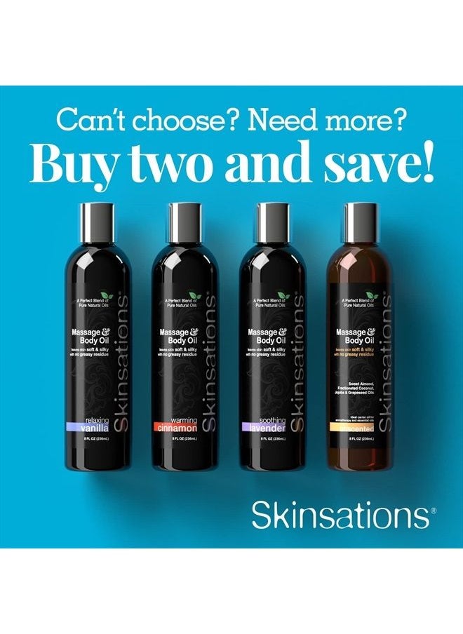 Skinsations - Body Massage Oil - Vanilla 8oz | Edible Blend of Sweet Almond Oil, Fractionated Coconut Oil, Grapeseed Oil, Jojoba Oil with Enticing Vanilla Scent, Body Oil Gift for Him and Her - Image 1