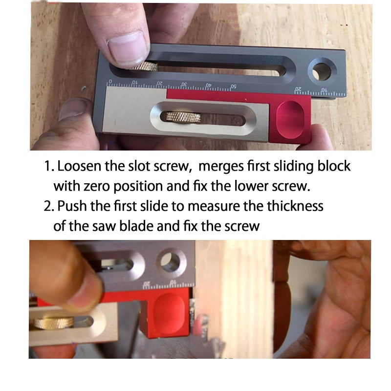 KZU Table Saw Slot Adjuster, Mortise and Tenon Tool, Aluminum Alloy Measuring Block, Movable Ruler, Saw Slot Measuring Gauge, Table Woodworking Tool for Length Compensation - Image 4
