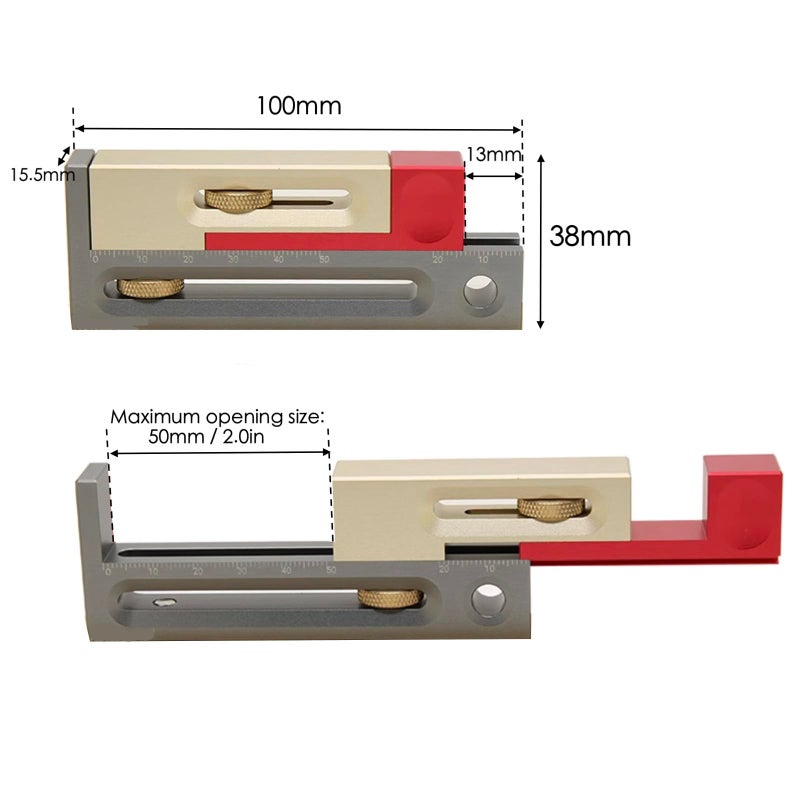 KZU Table Saw Slot Adjuster, Mortise and Tenon Tool, Aluminum Alloy Measuring Block, Movable Ruler, Saw Slot Measuring Gauge, Table Woodworking Tool for Length Compensation - Image 2