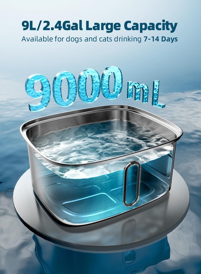 MAILOFY Dog Water Fountain for Large Dogs, 9L/2.4Gal Stainless Steel Dog Fountain with Water Level Window & Filtration, Automatic Pet Water Bowl Dispenser Indoor, Super Quiet for All Dogs and Multi-Pet - Image 2