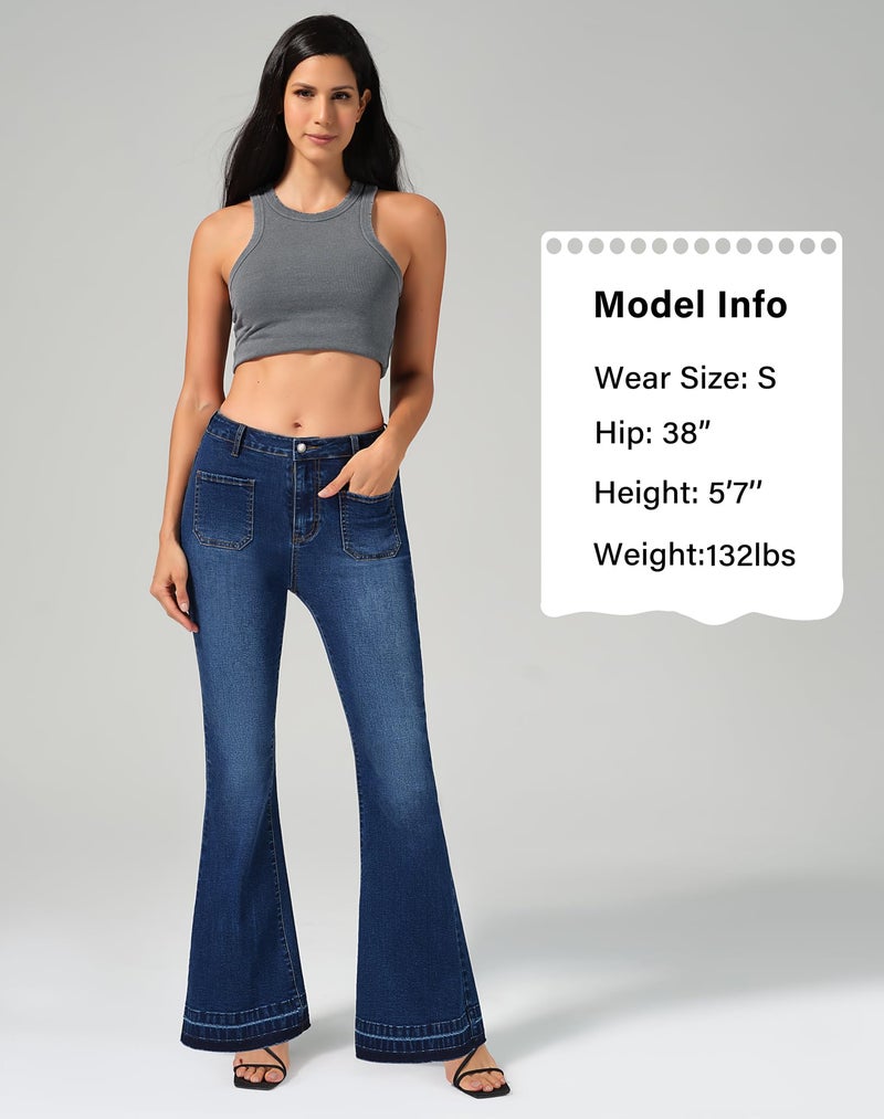 roswear Bell Bottom Jeans for Women High Waist Stretchy Flare Jeans Denim Trousers Pants Classic Blue X-Large - Image 4