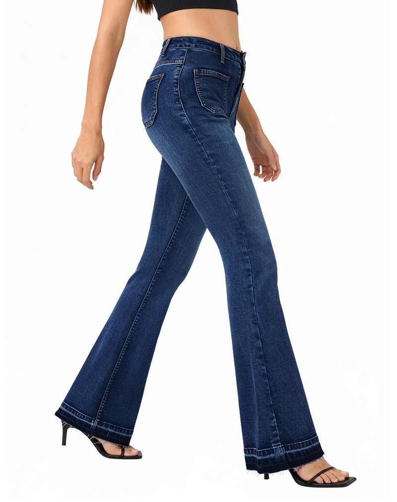 roswear Bell Bottom Jeans for Women High Waist Stretchy Flare Jeans Denim Trousers Pants Classic Blue X-Large - Image 1