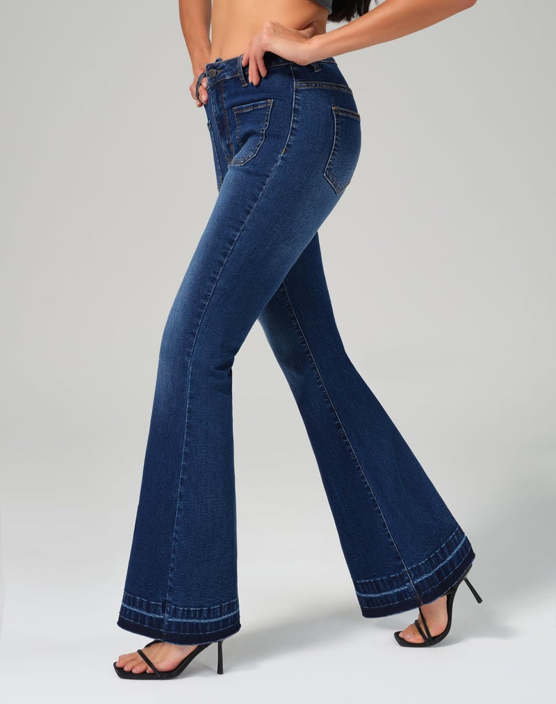 roswear Bell Bottom Jeans for Women High Waist Stretchy Flare Jeans Denim Trousers Pants Classic Blue X-Large - Image 2