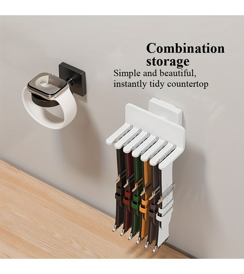 Black Wall Mounted No Drill Apple Watch Band Rack For Bedroom - Image 5