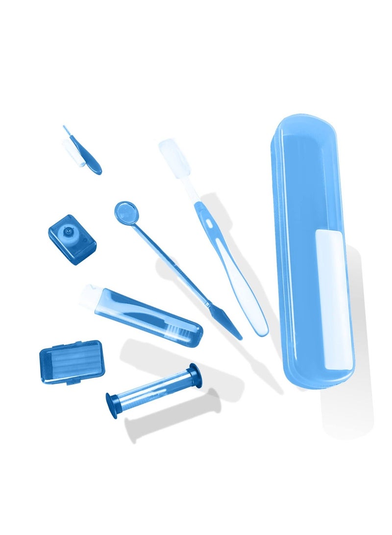 Generic Braces Cleaning Kit for Orthodontic, 8 Pcs Portable Orthodontic Oral Care Kit for Braces, Interdental Brush Dental Wax Dental Floss Toothbrush Box, Oral Care Dental Travel Kit (Blue)  - Image 1