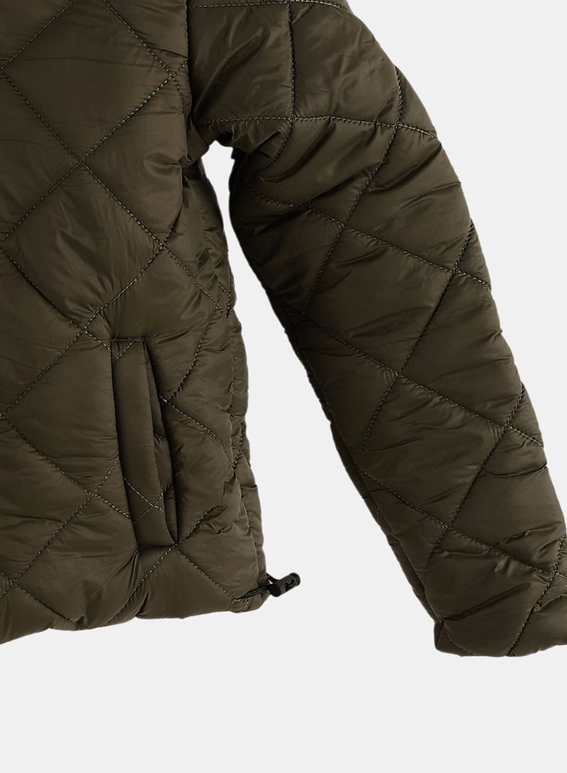 Andora Zipper Closure Hooded Pump Jacket - Dark Olive - Image 5