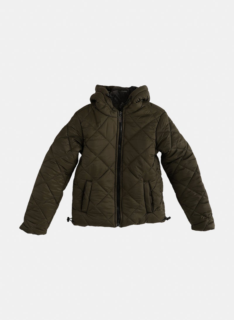 Andora Zipper Closure Hooded Pump Jacket - Dark Olive - Image 2