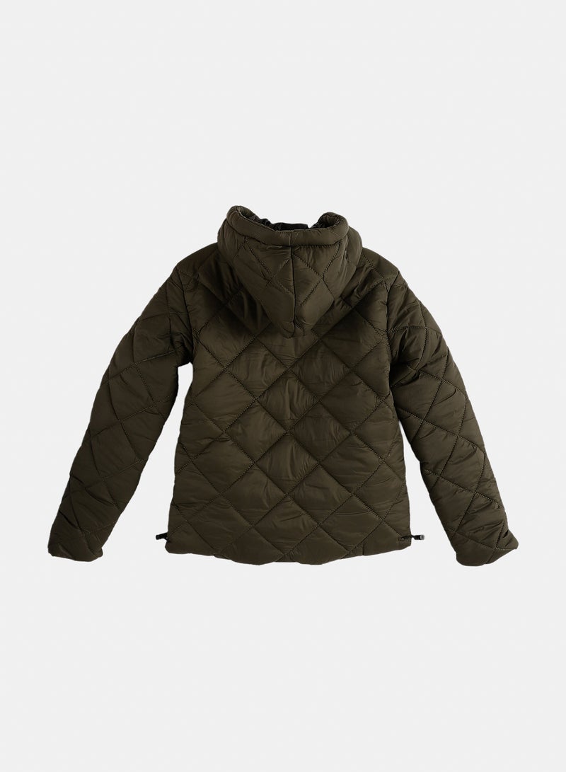 Andora Zipper Closure Hooded Pump Jacket - Dark Olive - Image 4