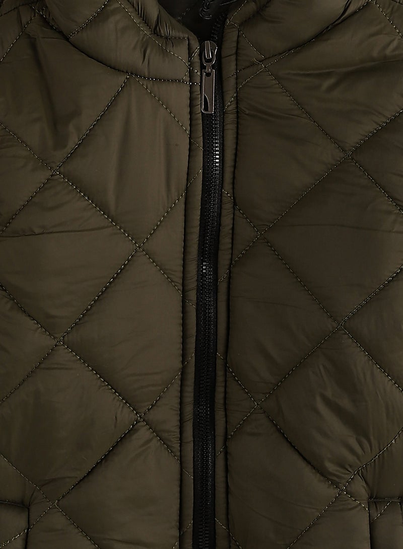Andora Zipper Closure Hooded Pump Jacket - Dark Olive - Image 3