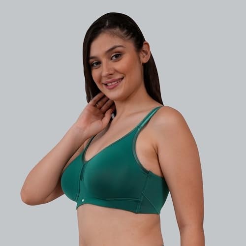 SOIE Women’s Full Coverage Minimizer Bra|Non Padded, Non Wired,Nylon Spandex |Broad Cushioned Straps,High Side Coverage & Side Support (CB-328 Green-Jungle 36DD) - Image 3
