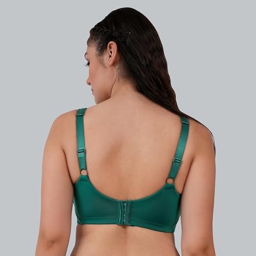 SOIE Women’s Full Coverage Minimizer Bra|Non Padded, Non Wired,Nylon Spandex |Broad Cushioned Straps,High Side Coverage & Side Support (CB-328 Green-Jungle 36DD) - Image 5