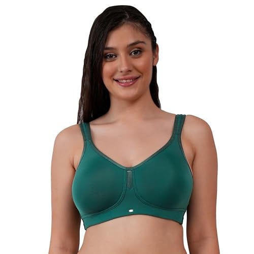 SOIE Women’s Full Coverage Minimizer Bra|Non Padded, Non Wired,Nylon Spandex |Broad Cushioned Straps,High Side Coverage & Side Support (CB-328 Green-Jungle 36DD) - Image 1