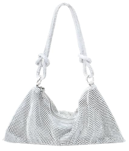 iSamzan Women's Rhinestone Silver Purse, Hobo Bags for Evening Party/Wedding/Prom/Party/Club, Glitter Evening Bag - Image 1