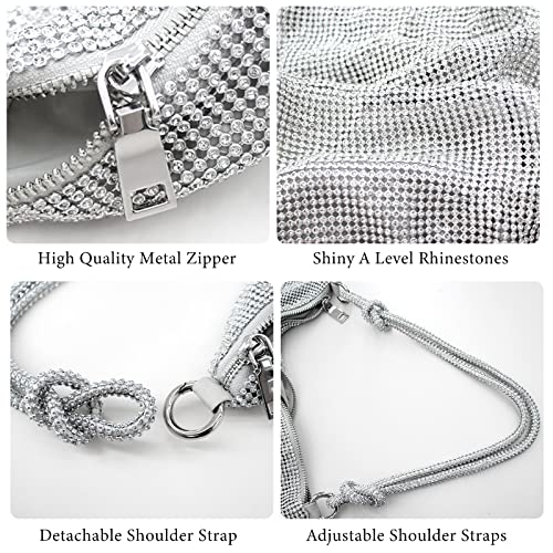 iSamzan Women's Rhinestone Silver Purse, Hobo Bags for Evening Party/Wedding/Prom/Party/Club, Glitter Evening Bag - Image 2