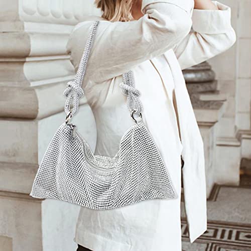 iSamzan Women's Rhinestone Silver Purse, Hobo Bags for Evening Party/Wedding/Prom/Party/Club, Glitter Evening Bag - Image 3