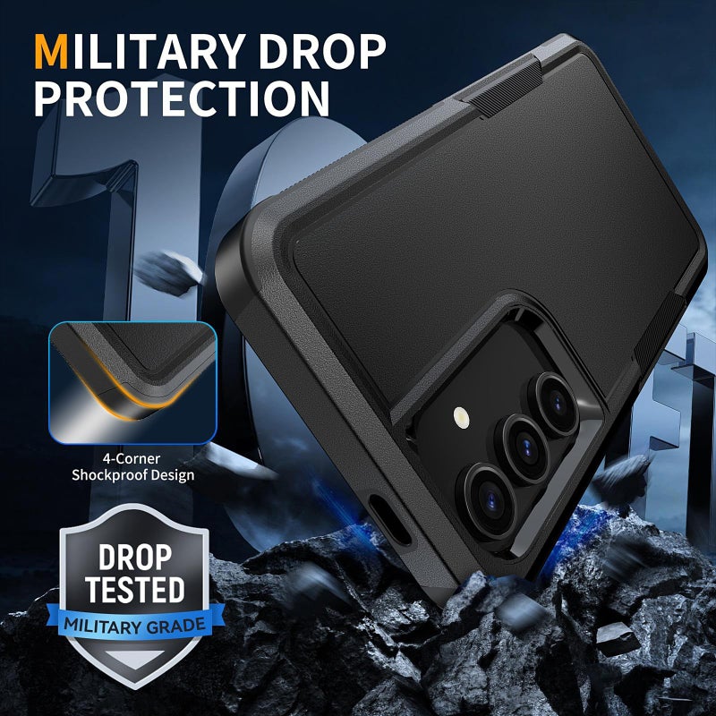 Vinve for Samsung Galaxy S25 Case with HD Screen Protector, Military-Grade Shockproof & Dual-Layer Protection, Anti-Slip Grip Design Phone Case, Black - Image 3