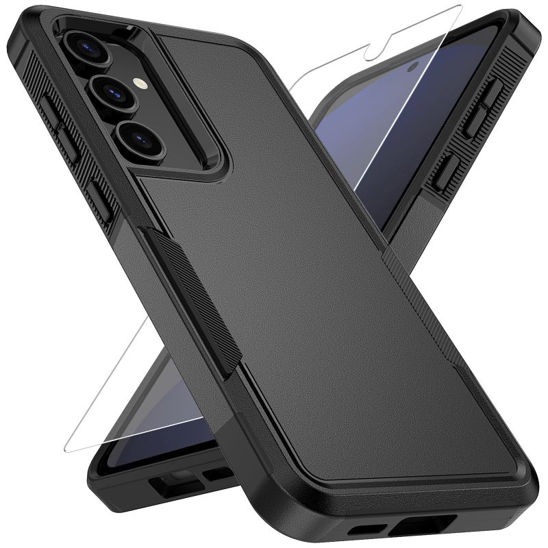 Vinve for Samsung Galaxy S25 Case with HD Screen Protector, Military-Grade Shockproof & Dual-Layer Protection, Anti-Slip Grip Design Phone Case, Black - Image 1