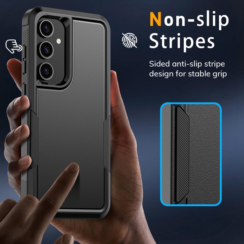 Vinve for Samsung Galaxy S25 Case with HD Screen Protector, Military-Grade Shockproof & Dual-Layer Protection, Anti-Slip Grip Design Phone Case, Black - Image 2