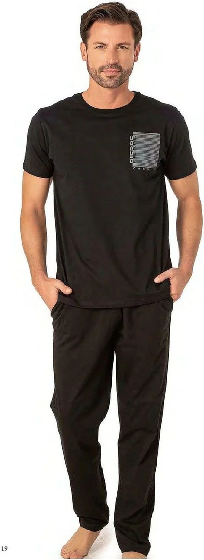 pierre cardin 6075 Men's Short Sleeve Crew Neck Pajama Set-Black
