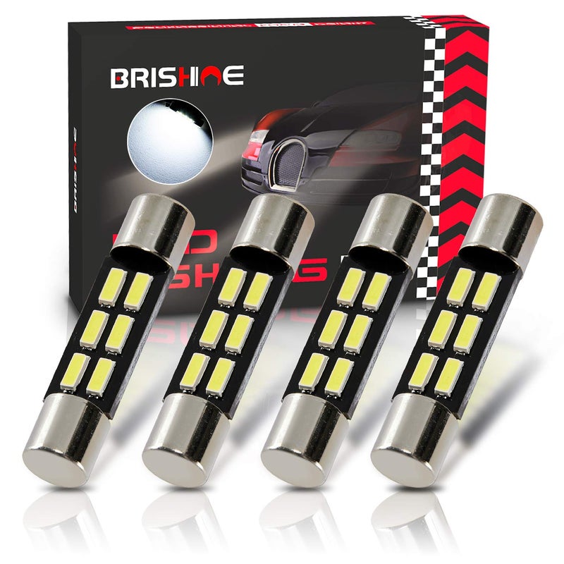 BRISHINE 29MM 6614F 6641 6614 6612F 6615F F30WHP TS14V1CP LED Bulbs Extremely Bright 6SMD 4014 Chipsets for Car Interior Sun Visor Vanity Mirror Lights Xenon WhitePack of 4