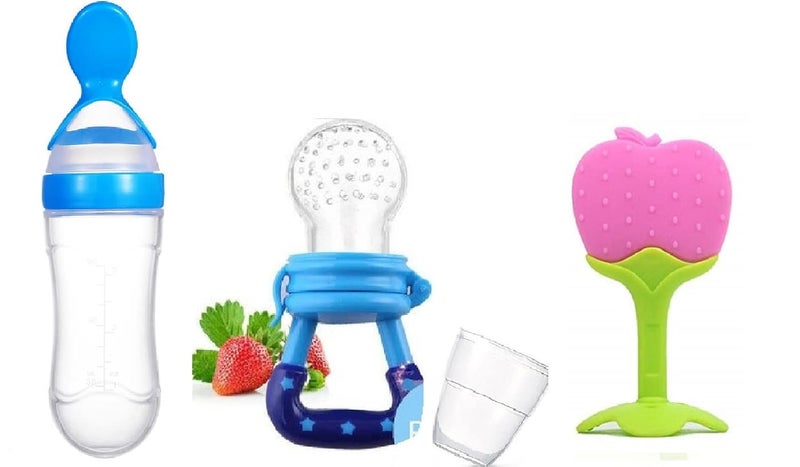 Cuckoos Infant Silicone Baby Food Fruit Nibbler Feeder |Teether For 3 To 6 Months Baby |Teether For 6 To 12 Months Baby|Teether For Baby 6-12 Months Bpa Free Combo Pack Of 3 (Multi-4) - Image 1