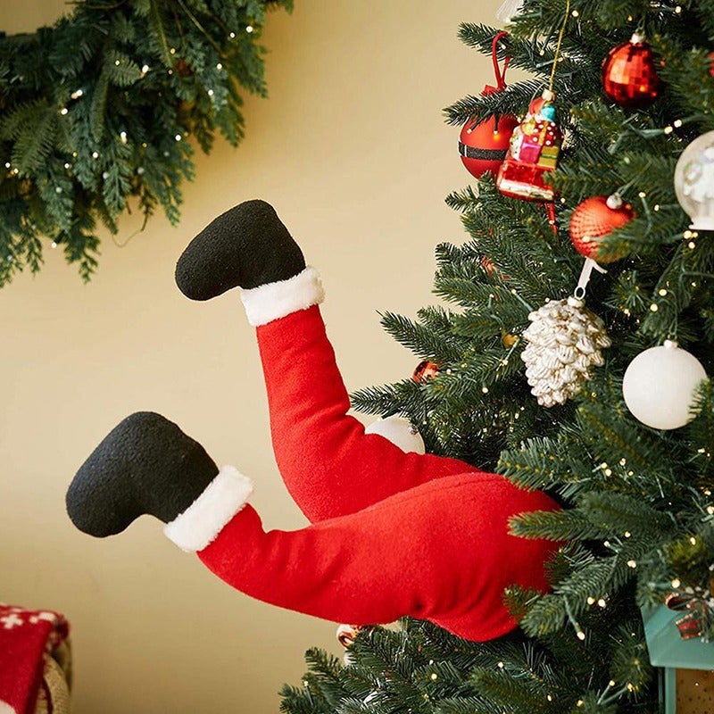 Christmas Tree Decoration Plush Door Decoration Santa Claus Legs Christmas Decoration Home Ornament red Total length is about 38cm, width is about 21cm, thickness is about 16cm, foot length is 11cm - Image 1