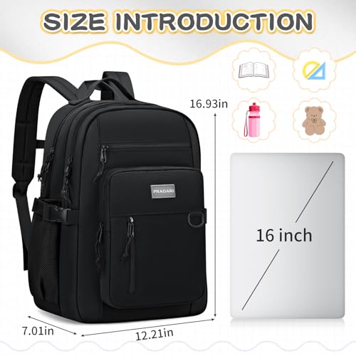 PRAGARI Kids Backpack for School Cute Aesthetic Black Backpack Girls Student Bookbag Women Travel Lightweight Book Bag - Image 2