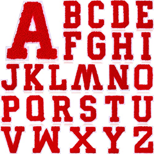 Waydress 26 Pcs Chenille Letter Iron on Patches 2 8 Inch Sew on Chenille Az Alphabet Letter Patches for DIY SuppliesredWhite Style