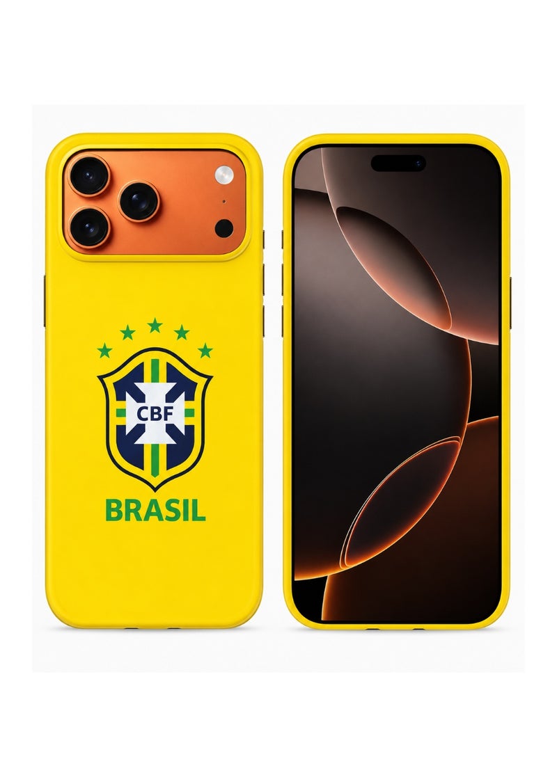 Lacoz Football Theme Brazil Team Logo Printed Slim Fit Anti-Scratch Back Case with Precision Cut-Outs and Comfortable Grip Shockproof Protective Cover Compatible With iPhone 13 Pro Max - Image 1