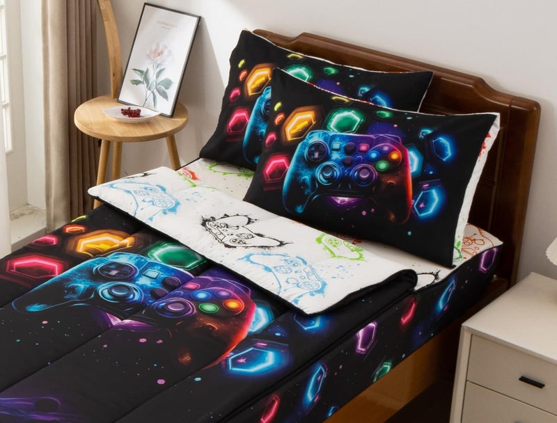 A Nice Night Kids Game Console Zippered Comforter Set - Zipper Bedding for Boys Outer Space Gaming Galaxy Theme, Twin - Image 2