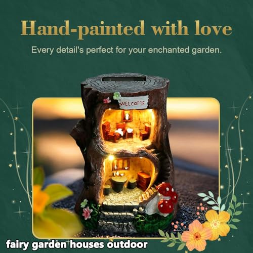 BEXLEYBAY Solar Light Gnome Fairy Garden House for Outside, Big Size Fairy Miniature Buildings Accessories House Sculptures for Outdoor Garden Patio Lawn Path Decorations, 8" Tall - Image 2